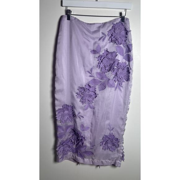 Anthropologie x Maeve 3D Bloom Column Lavender Organza MIDI Pencil Skirt Size 8 - Picture 5 of 13